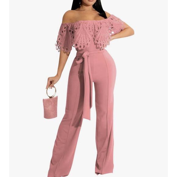Elegant Women's Ruffled Off-the-Shoulder Bodycon Formal Party Jumpsuit Size M - Picture 1 of 5